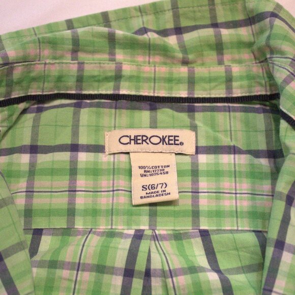 CHEROKEE, Light-Green Kids S6/7 checkered Button up Long Sleeve Shirt - Picture 3 of 3